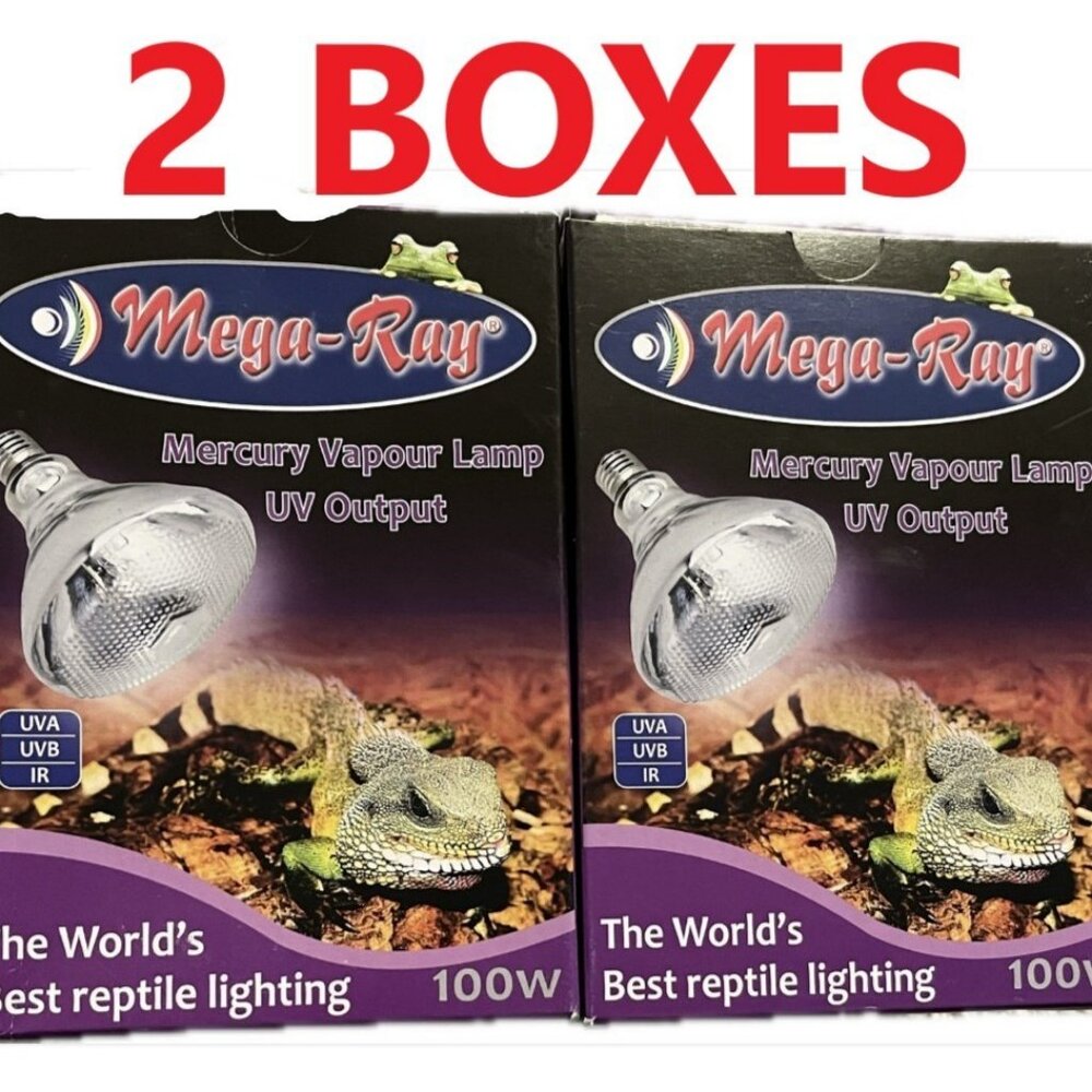 Mega Ray Mercury Vapour Lamp UV Output Best Reptile Lighting 100W NIB 2 BOXES